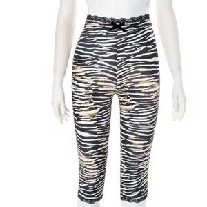 Zebra Print Cropped Leggings with Lace Trim